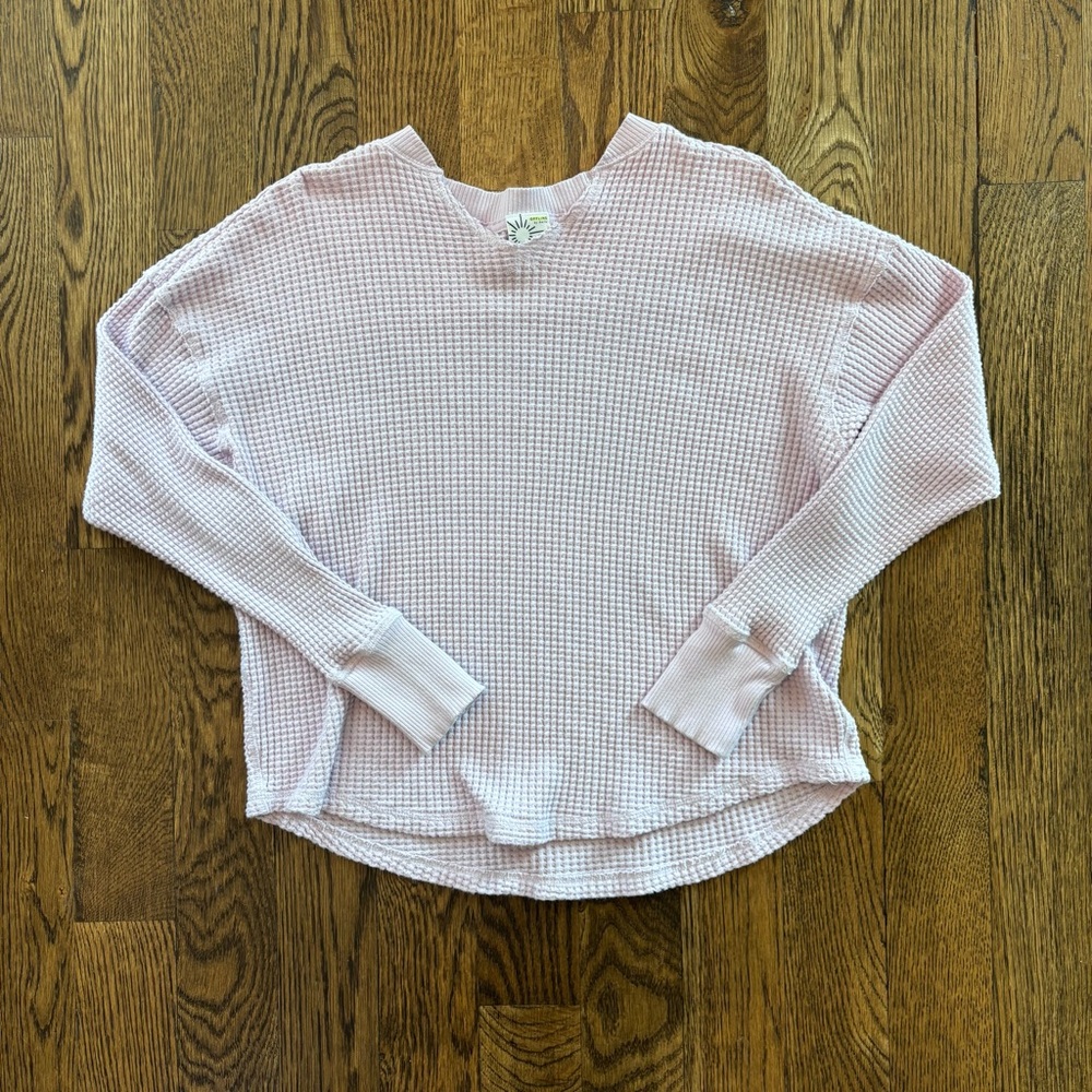 aerie Offline Waffle Knit Pullover Sweatshirt Pink XS